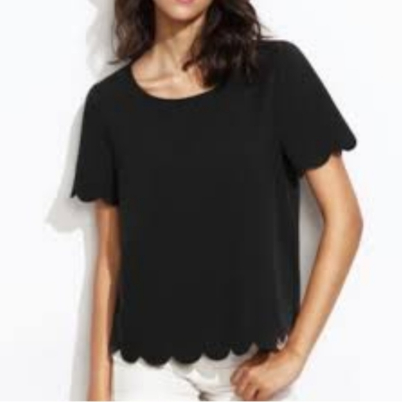 Topshop Tops - Top Shop Women's Scalloped short sleeved T-shirt